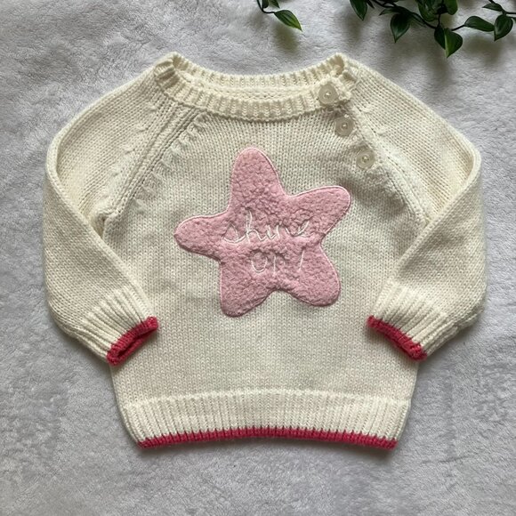 Joe Fresh Baby Sweater 6-12M | Knit Pullover Off-White “Shine On!” Star GUC - Picture 1 of 16